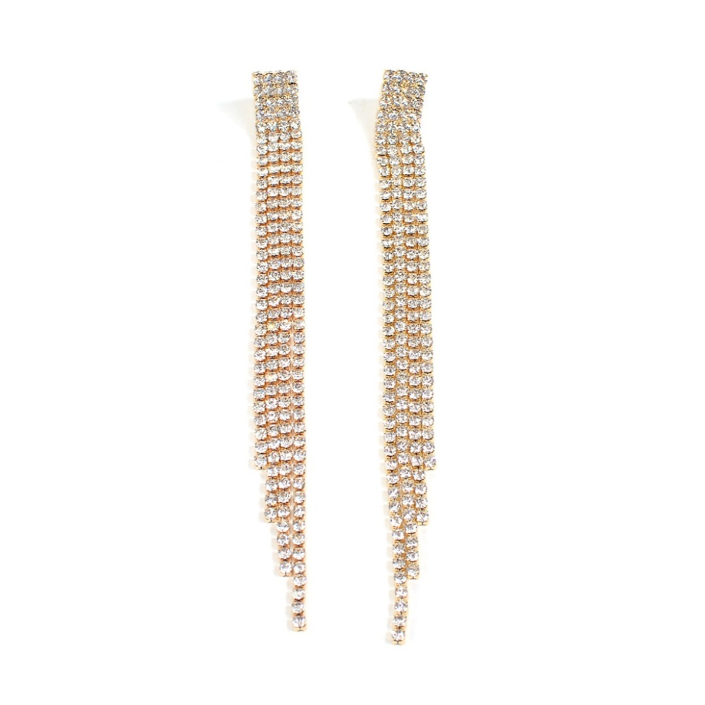 Gold/Silver Tone Rhinestone Long Tassel Earrings